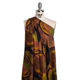 Viscose Crepe - Brown, Dark Red and Olive Green Soft Geometrics - Mood Exclusive Orphic Orbits Print