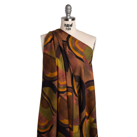 Viscose Crepe - Brown, Dark Red and Olive Green Soft Geometrics - Mood Exclusive Orphic Orbits Print