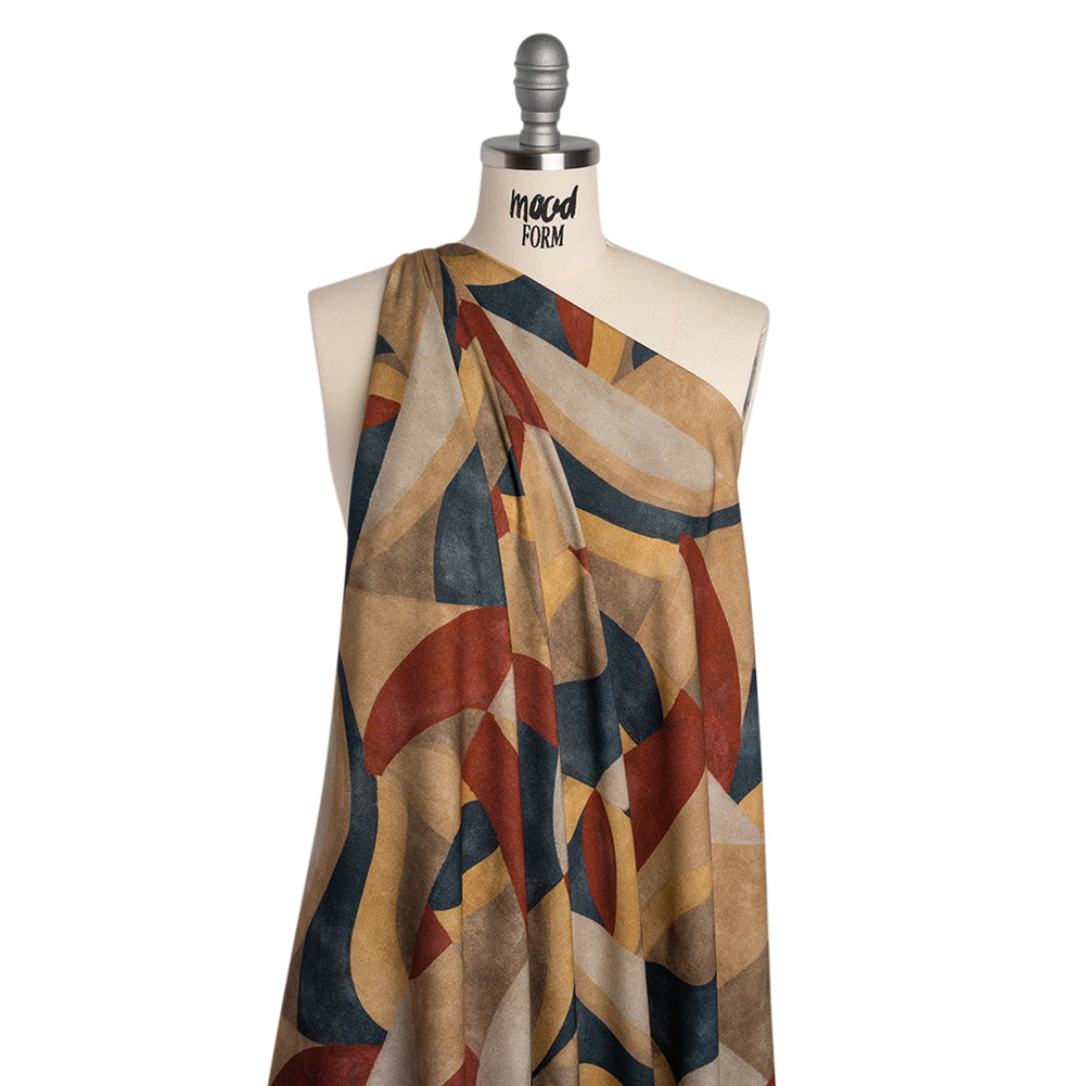 Viscose Crepe - Beige, Red and Blue Abstract Shapes - Mood Exclusive Drifting Intentions Print