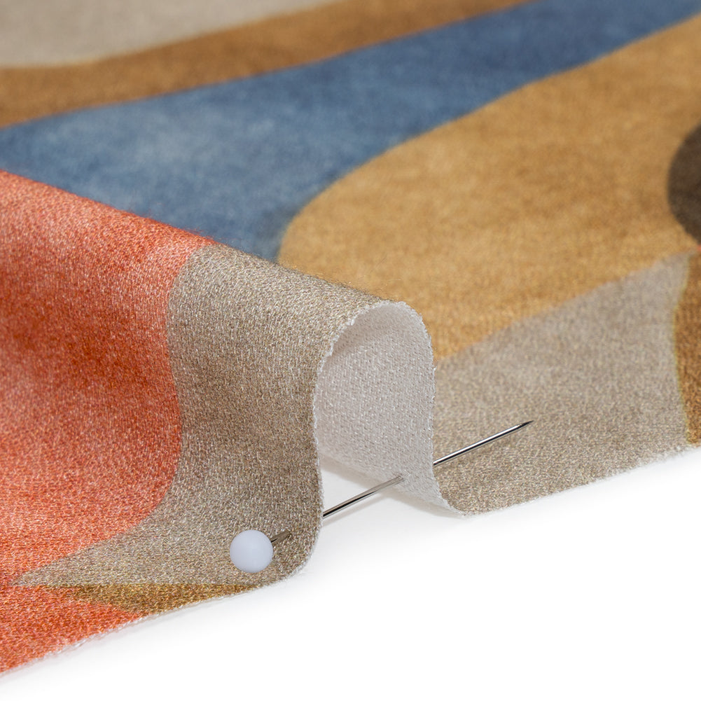 Viscose Crepe - Tan, Rose Coral and Muted Blue Abstract Shapes - Mood Exclusive Drifting Intentions Print