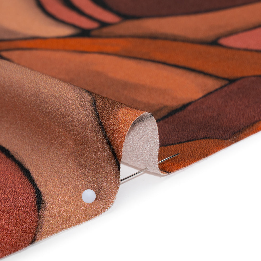 Viscose Crepe - Burgundy, Orange and Peach Abstract Blocks - Mood Exclusive Tumbling Blocks Print