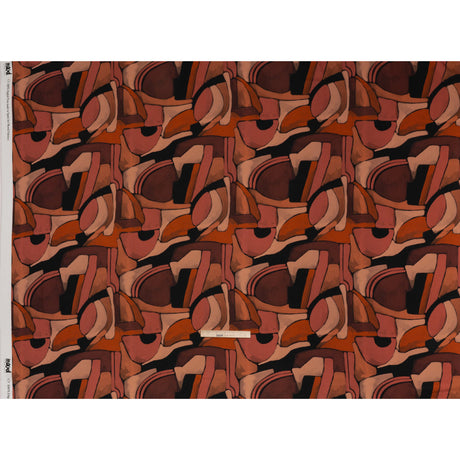 Viscose Crepe - Burgundy, Orange and Peach Abstract Blocks - Mood Exclusive Tumbling Blocks Print