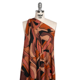 Viscose Crepe - Burgundy, Orange and Peach Abstract Blocks - Mood Exclusive Tumbling Blocks Print