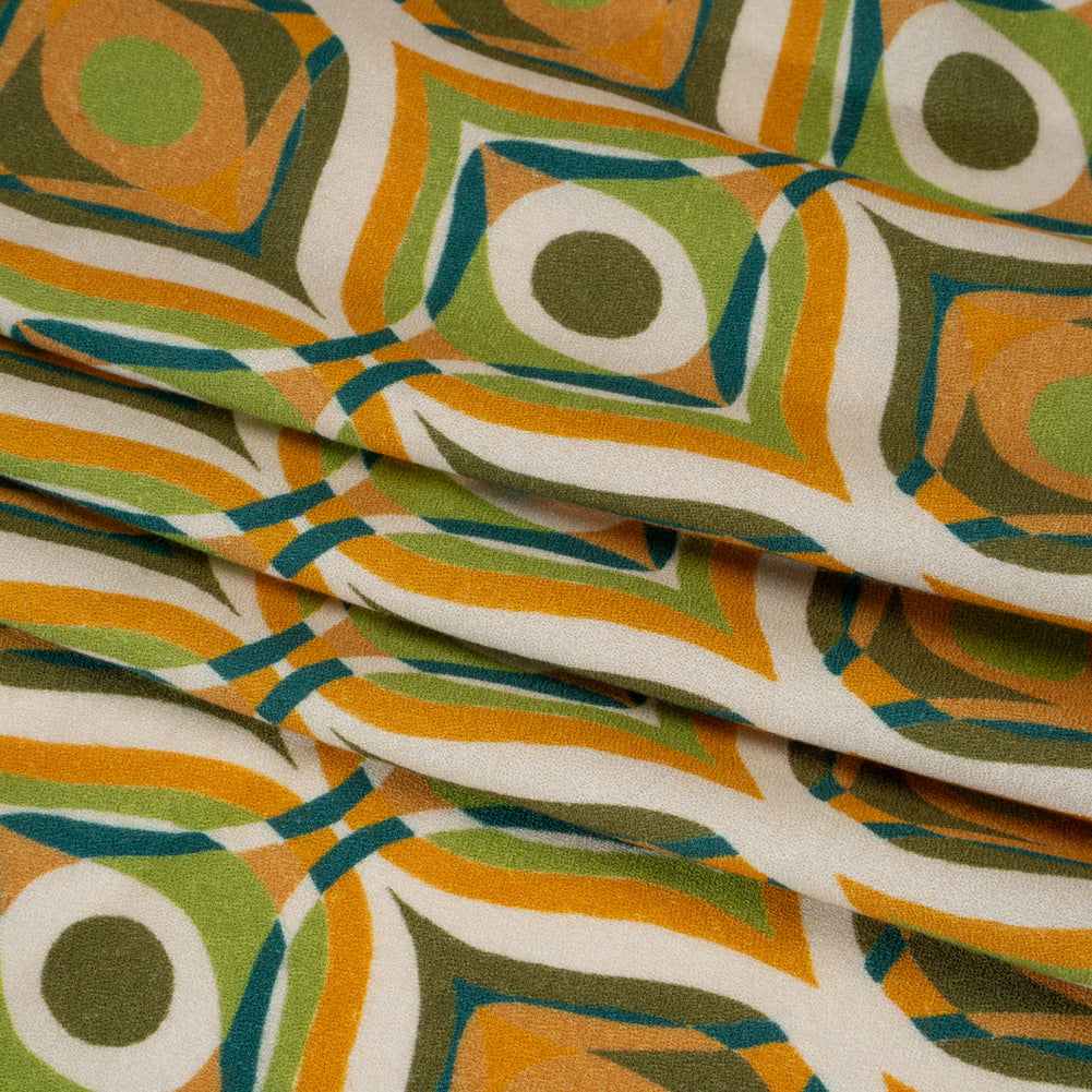Viscose Crepe - Orange, Lime Green and Dark Blue Eye-Like Ogees - Mood Exclusive Eye Spy Print