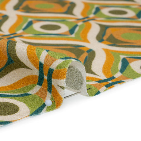 Viscose Crepe - Orange, Lime Green and Dark Blue Eye-Like Ogees - Mood Exclusive Eye Spy Print
