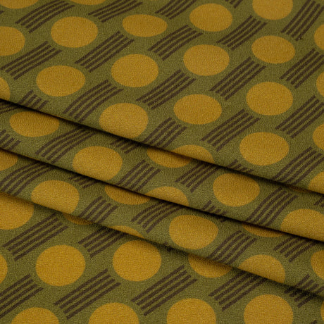 Viscose Crepe - Avocado, Olive Green and Golden Yellow Dots and Dashes - Mood Exclusive Morse Mosaic Print