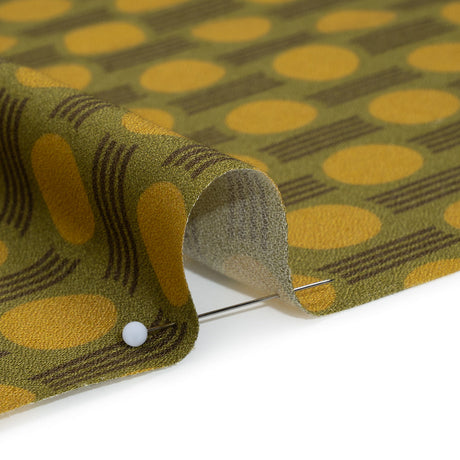 Viscose Crepe - Avocado, Olive Green and Golden Yellow Dots and Dashes - Mood Exclusive Morse Mosaic Print