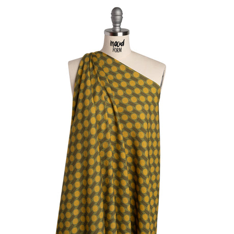 Viscose Crepe - Avocado, Olive Green and Golden Yellow Dots and Dashes - Mood Exclusive Morse Mosaic Print