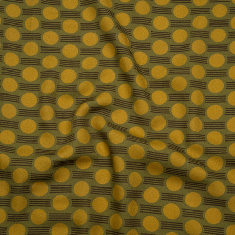Viscose Crepe - Avocado, Olive Green and Golden Yellow Dots and Dashes - Mood Exclusive Morse Mosaic Print