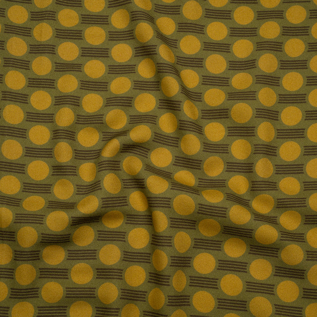 Viscose Crepe - Avocado, Olive Green and Golden Yellow Dots and Dashes - Mood Exclusive Morse Mosaic Print