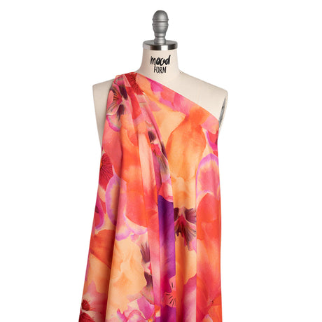 Viscose Crepe - Pink, Coral and Purple Watercolor Flowers - Mood Exclusive Orchid Around Print
