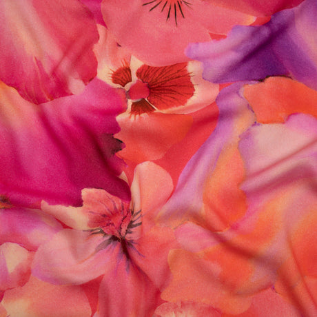 Viscose Crepe - Pink, Coral and Purple Watercolor Flowers - Mood Exclusive Orchid Around Print