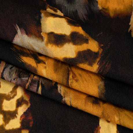 Viscose Crepe - Black, Dark Brown and Golden Yellow Feathers - Mood Exclusive Flight of Fire Print