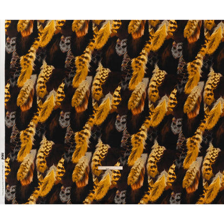 Viscose Crepe - Black, Dark Brown and Golden Yellow Feathers - Mood Exclusive Flight of Fire Print