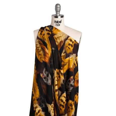 Viscose Crepe - Black, Dark Brown and Golden Yellow Feathers - Mood Exclusive Flight of Fire Print