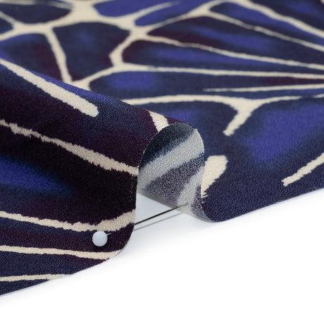 Viscose Crepe - Blue, Purple and Cream Floral Blocks - Mood Exclusive Pixel Petals Print