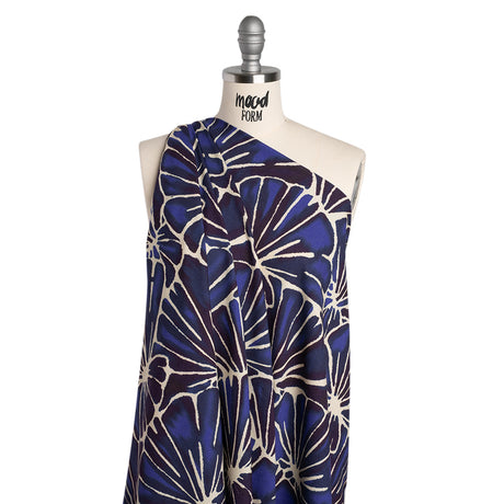 Viscose Crepe - Blue, Purple and Cream Floral Blocks - Mood Exclusive Pixel Petals Print