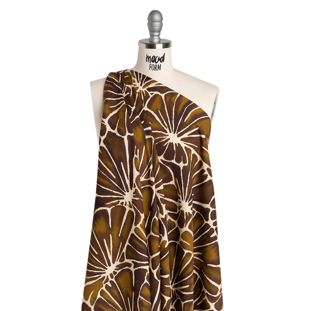 Viscose Crepe - Brown, Tan and Cream Floral Blocks - Mood Exclusive Pixel Petals Print
