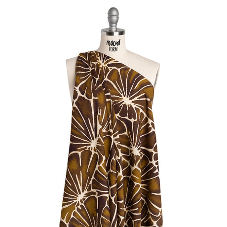 Viscose Crepe - Brown, Tan and Cream Floral Blocks - Mood Exclusive Pixel Petals Print
