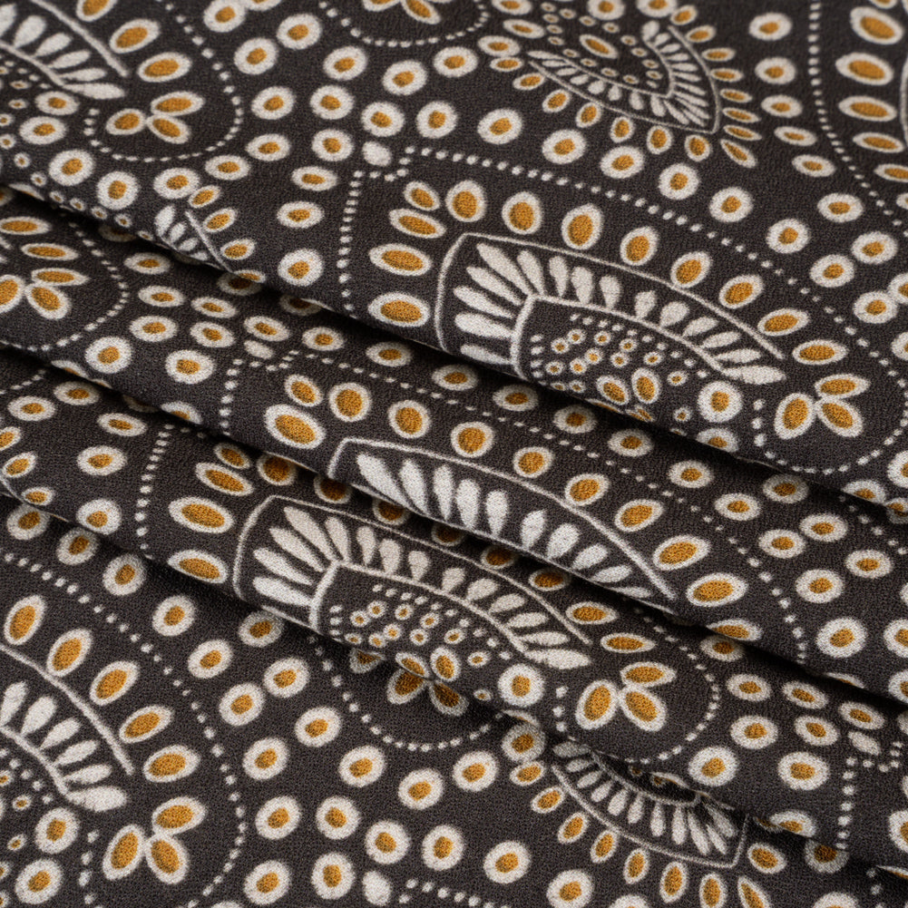 Viscose Crepe - Charcoal, Golden Yellow and White Anthemion Paisley - Mood Exclusive Gilded Garland Print