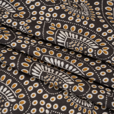 Viscose Crepe - Charcoal, Golden Yellow and White Anthemion Paisley - Mood Exclusive Gilded Garland Print
