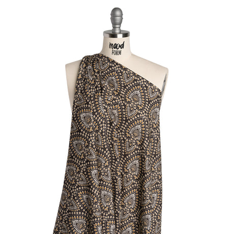 Viscose Crepe - Charcoal, Golden Yellow and White Anthemion Paisley - Mood Exclusive Gilded Garland Print