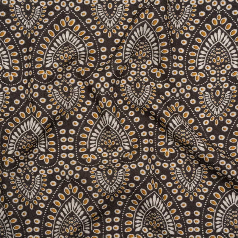 Viscose Crepe - Charcoal, Golden Yellow and White Anthemion Paisley - Mood Exclusive Gilded Garland Print