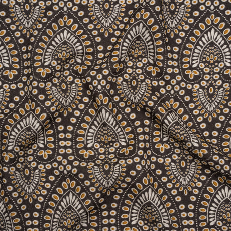 Viscose Crepe - Charcoal, Golden Yellow and White Anthemion Paisley - Mood Exclusive Gilded Garland Print