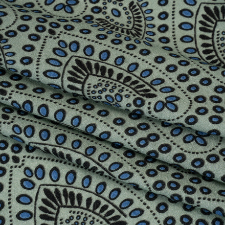 Viscose Crepe - Aqua, Blue and Black Anthemion Paisley - Mood Exclusive Gilded Garland Print