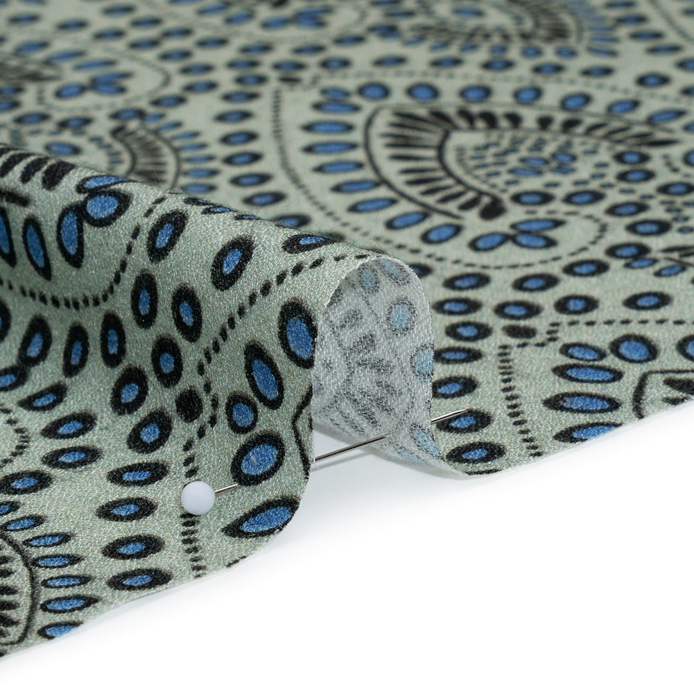 Viscose Crepe - Aqua, Blue and Black Anthemion Paisley - Mood Exclusive Gilded Garland Print