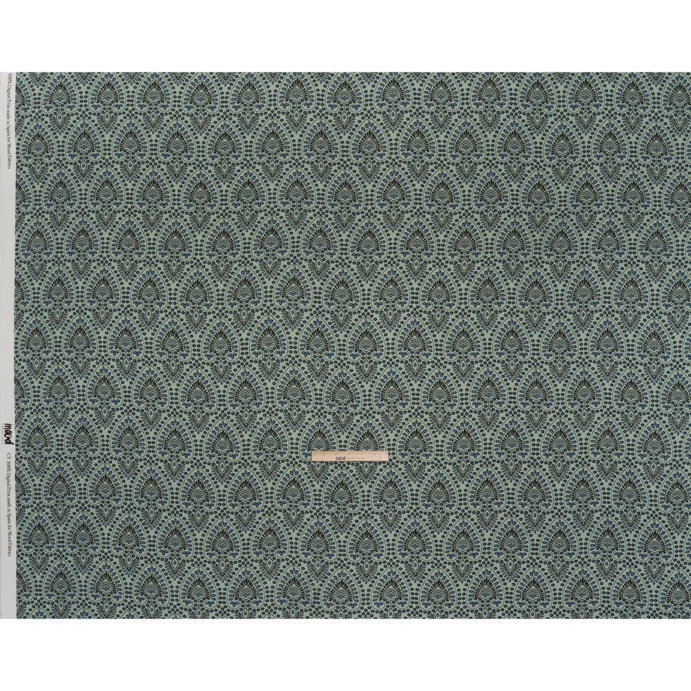 Viscose Crepe - Aqua, Blue and Black Anthemion Paisley - Mood Exclusive Gilded Garland Print