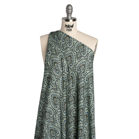 Viscose Crepe - Aqua, Blue and Black Anthemion Paisley - Mood Exclusive Gilded Garland Print