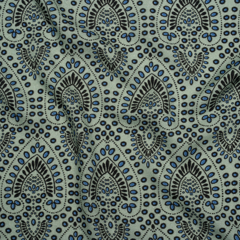Viscose Crepe - Aqua, Blue and Black Anthemion Paisley - Mood Exclusive Gilded Garland Print