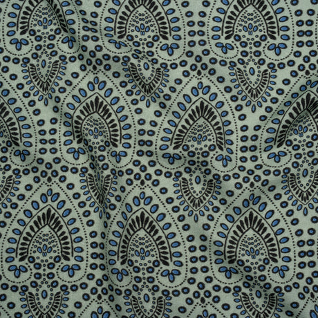 Viscose Crepe - Aqua, Blue and Black Anthemion Paisley - Mood Exclusive Gilded Garland Print