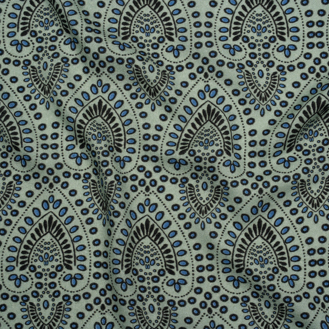 Viscose Crepe - Aqua, Blue and Black Anthemion Paisley - Mood Exclusive Gilded Garland Print