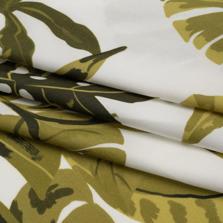 Rayon Challis - Green and White Tropical Leaves - Mood Exclusive Paradise Rhapsody Print