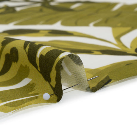 Rayon Challis - Green and White Tropical Leaves - Mood Exclusive Paradise Rhapsody Print