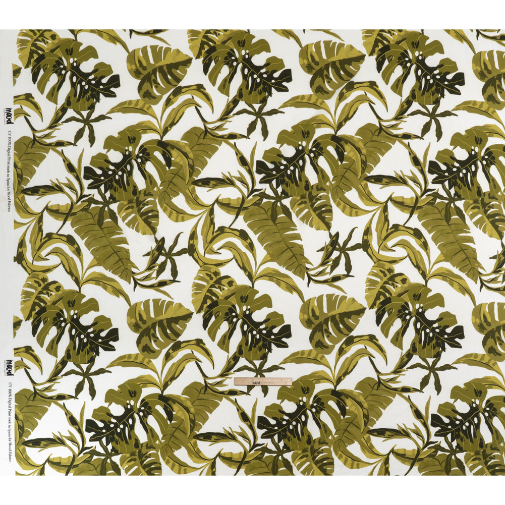 Rayon Challis - Green and White Tropical Leaves - Mood Exclusive Paradise Rhapsody Print