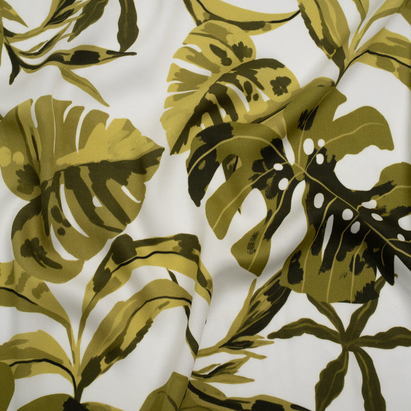 Rayon Challis - Green and White Tropical Leaves - Mood Exclusive Paradise Rhapsody Print