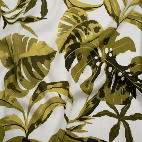 Rayon Challis - Green and White Tropical Leaves - Mood Exclusive Paradise Rhapsody Print