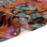 Rayon Challis - Brown, Purple and Blue Green Painted Flowers - Mood Exclusive Watercolor Wonderland Print