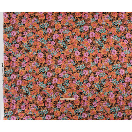 Rayon Challis - Brown, Purple and Blue Green Painted Flowers - Mood Exclusive Watercolor Wonderland Print