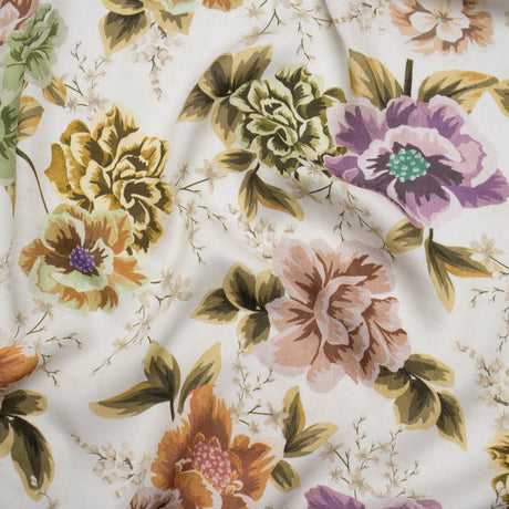 Rayon Challis - White, Soft Green and Muted Pink Floral - Mood Exclusive Rosewood Reverie Print