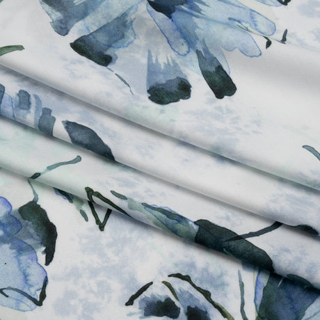 Rayon Challis - Dark Blue and Hunter Green Watercolor Leaves - Mood Exclusive Whispering Waterfall Print