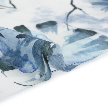 Rayon Challis - Dark Blue and Hunter Green Watercolor Leaves - Mood Exclusive Whispering Waterfall Print