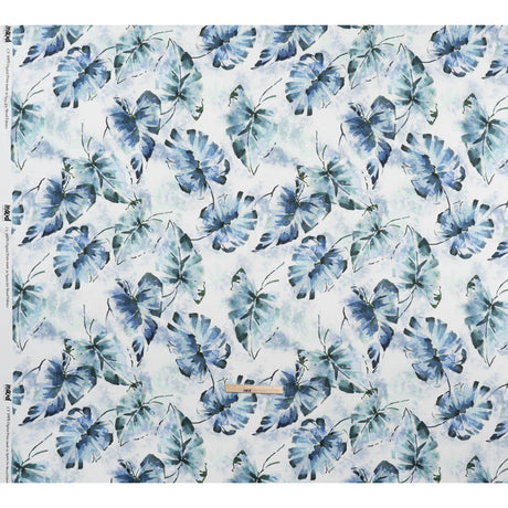 Rayon Challis - Dark Blue and Hunter Green Watercolor Leaves - Mood Exclusive Whispering Waterfall Print