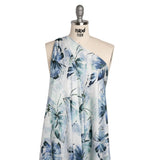 Rayon Challis - Dark Blue and Hunter Green Watercolor Leaves - Mood Exclusive Whispering Waterfall Print