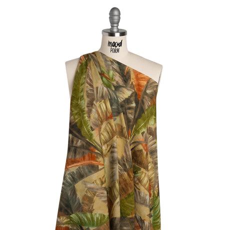 Cotton Crepe - Green and Orange Palm Leaves - Mood Exclusive Frond Fantasy Print