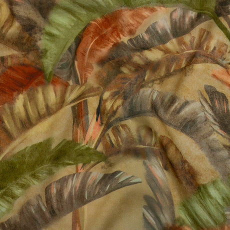 Cotton Crepe - Green and Orange Palm Leaves - Mood Exclusive Frond Fantasy Print