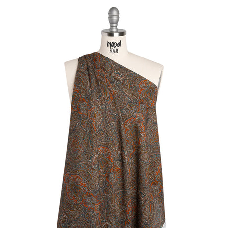 Cotton Crepe - Dark Orange, Blue and Brown Paisley - Mood Exclusive Filigree Flow Print